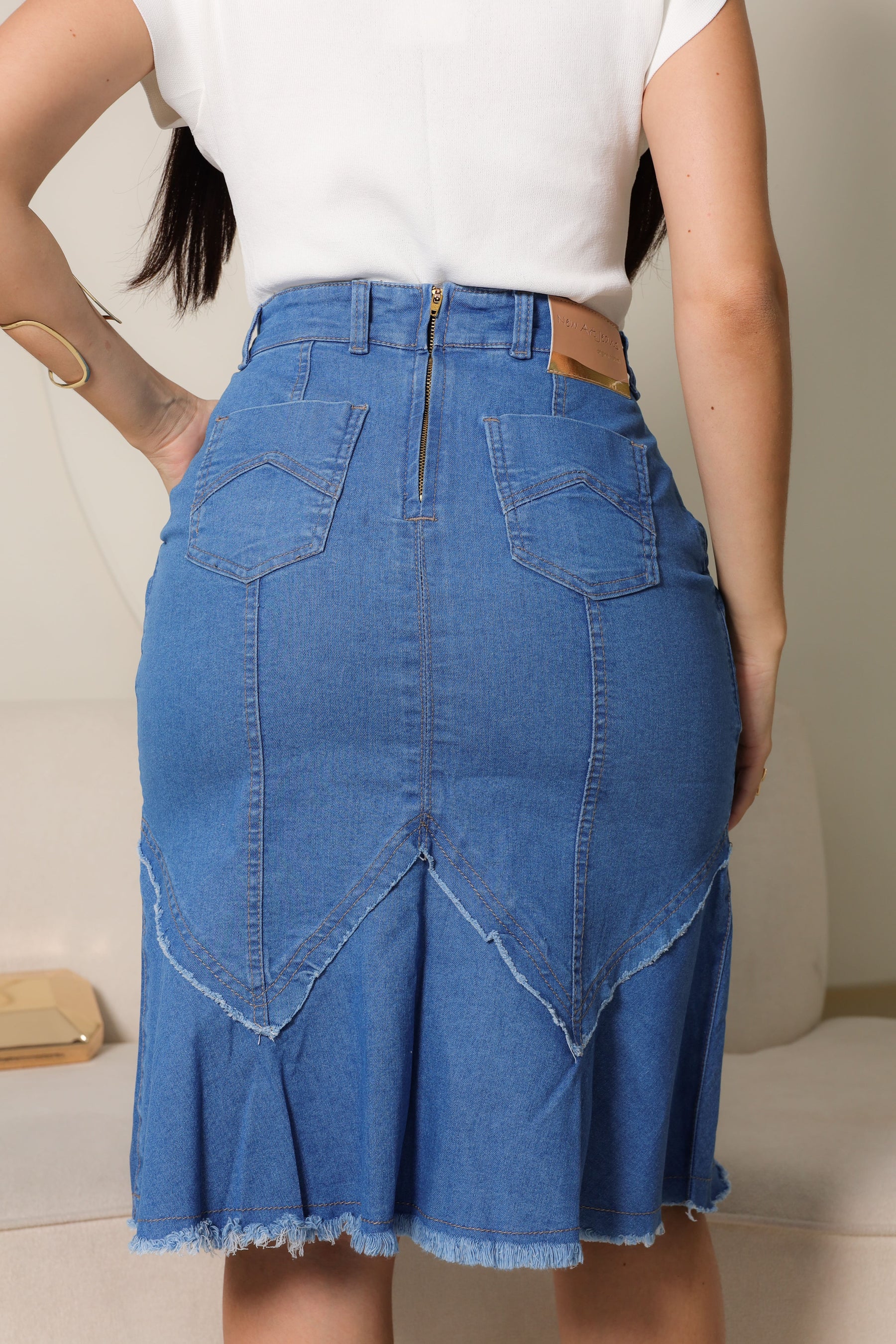 Saia Jeans Feminina Delave Peplum