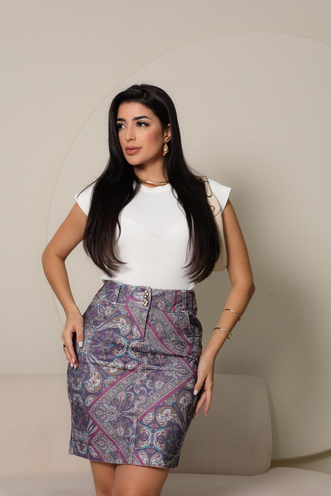 Saia em Sarja Feminina com Estampa de Lenço