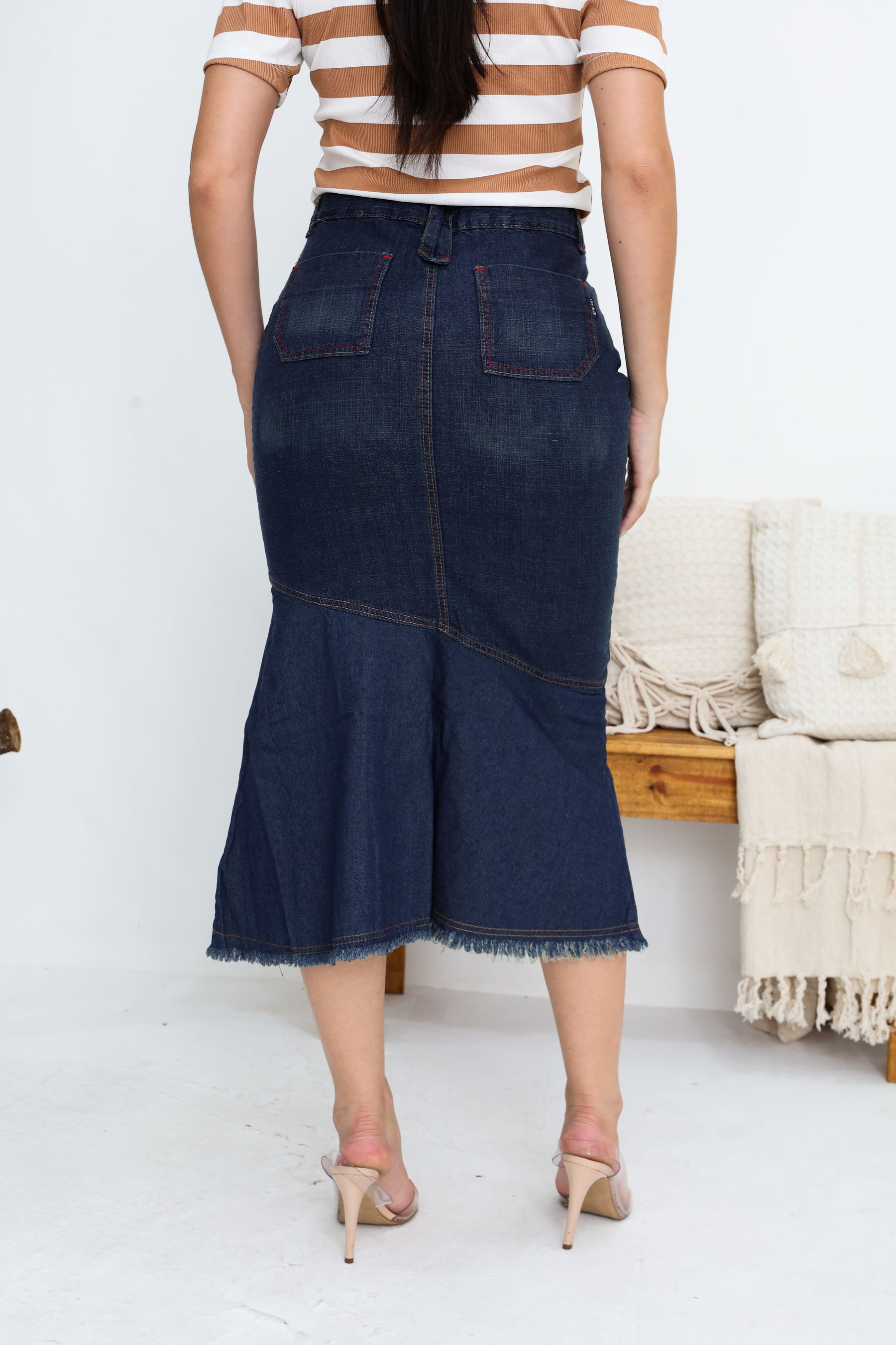 Saia Jeans Midi Peplum