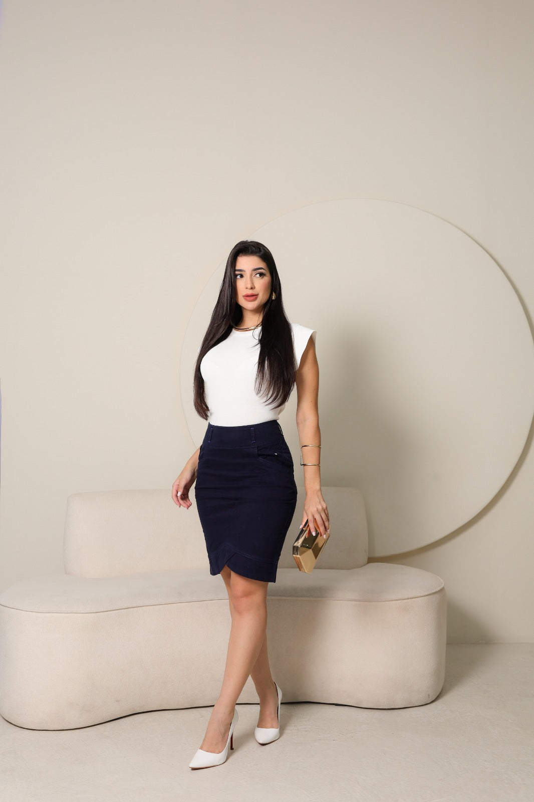 Saia em Sarja Feminina Azul Marinho