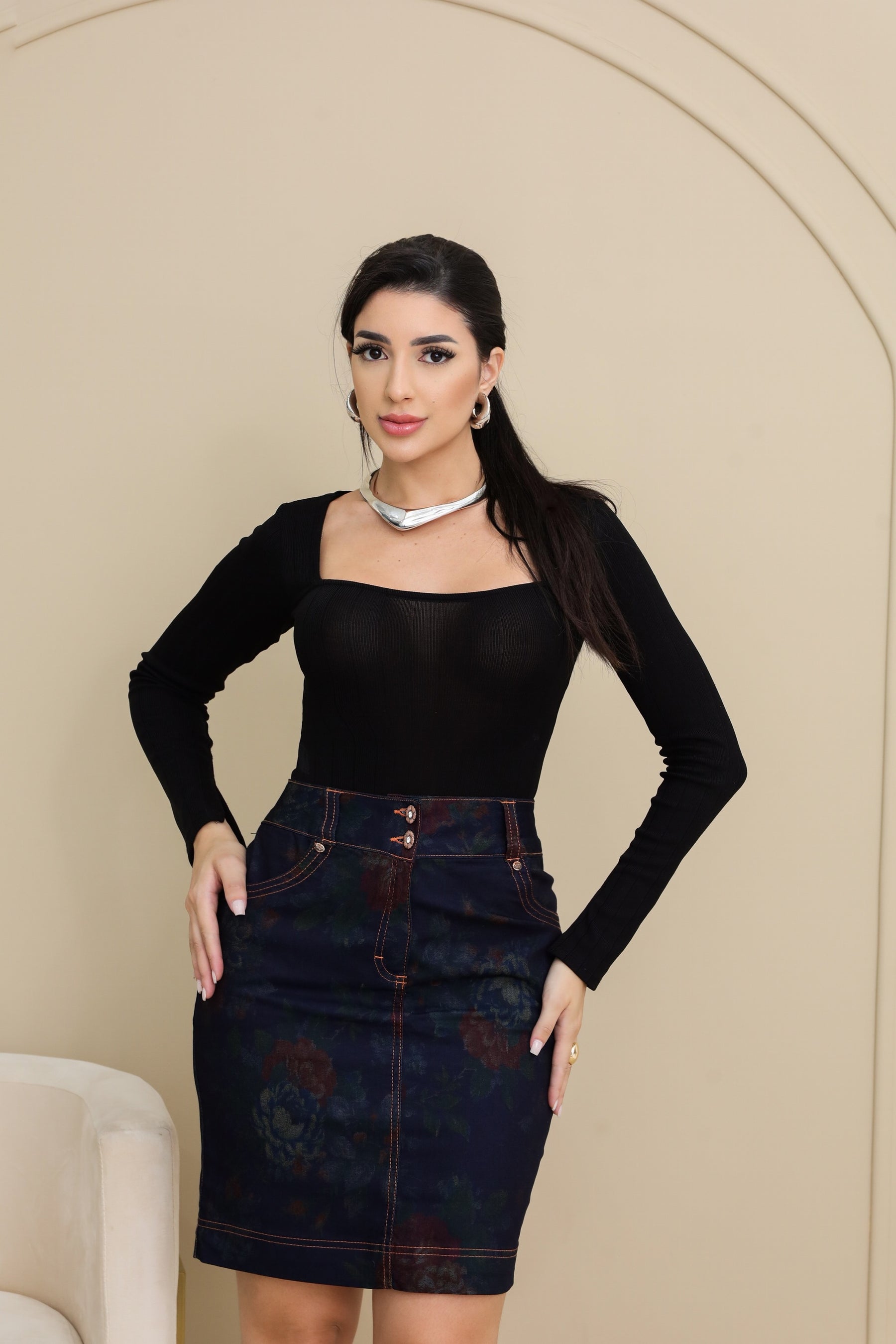 Saia em Sarja Feminina com Estampa Floral