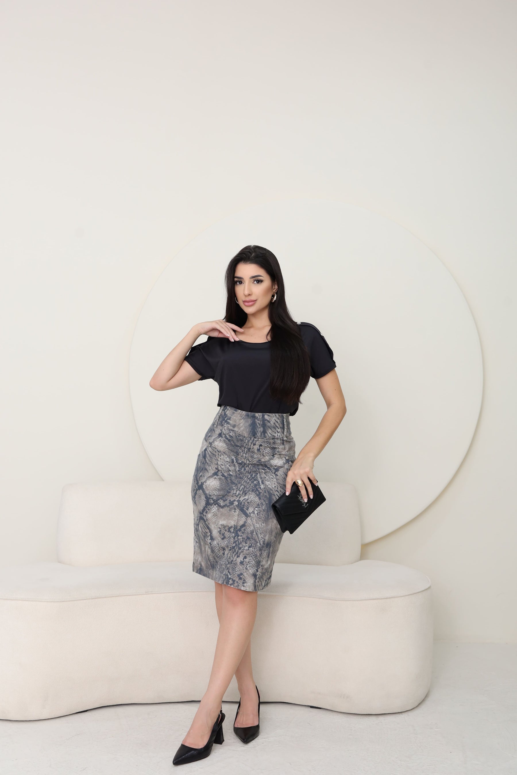 Saia em Sarja feminina com Estampa Animal Print Cobra