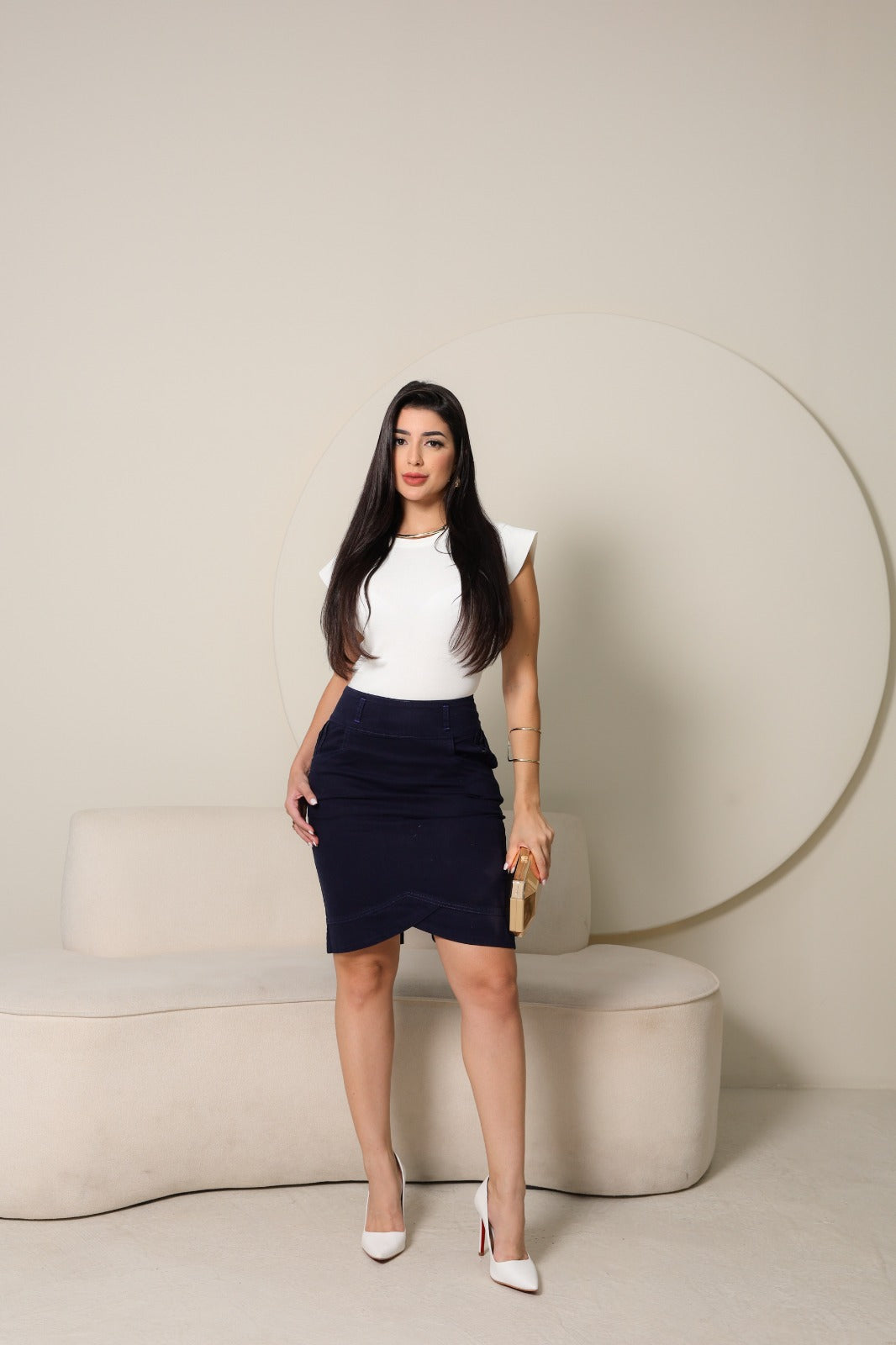 Saia em Sarja Feminina Azul Marinho