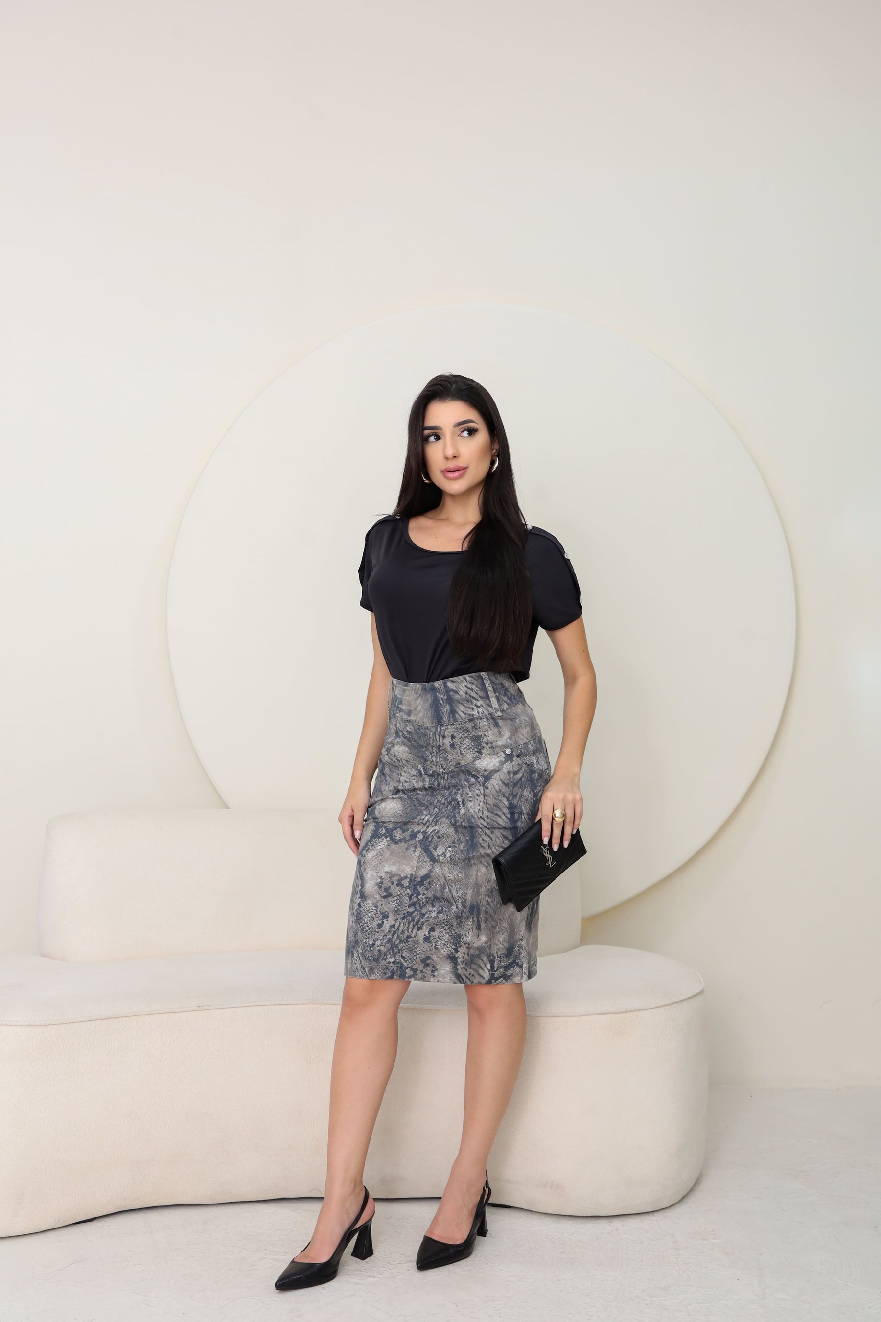 Saia em Sarja feminina com Estampa Animal Print Cobra