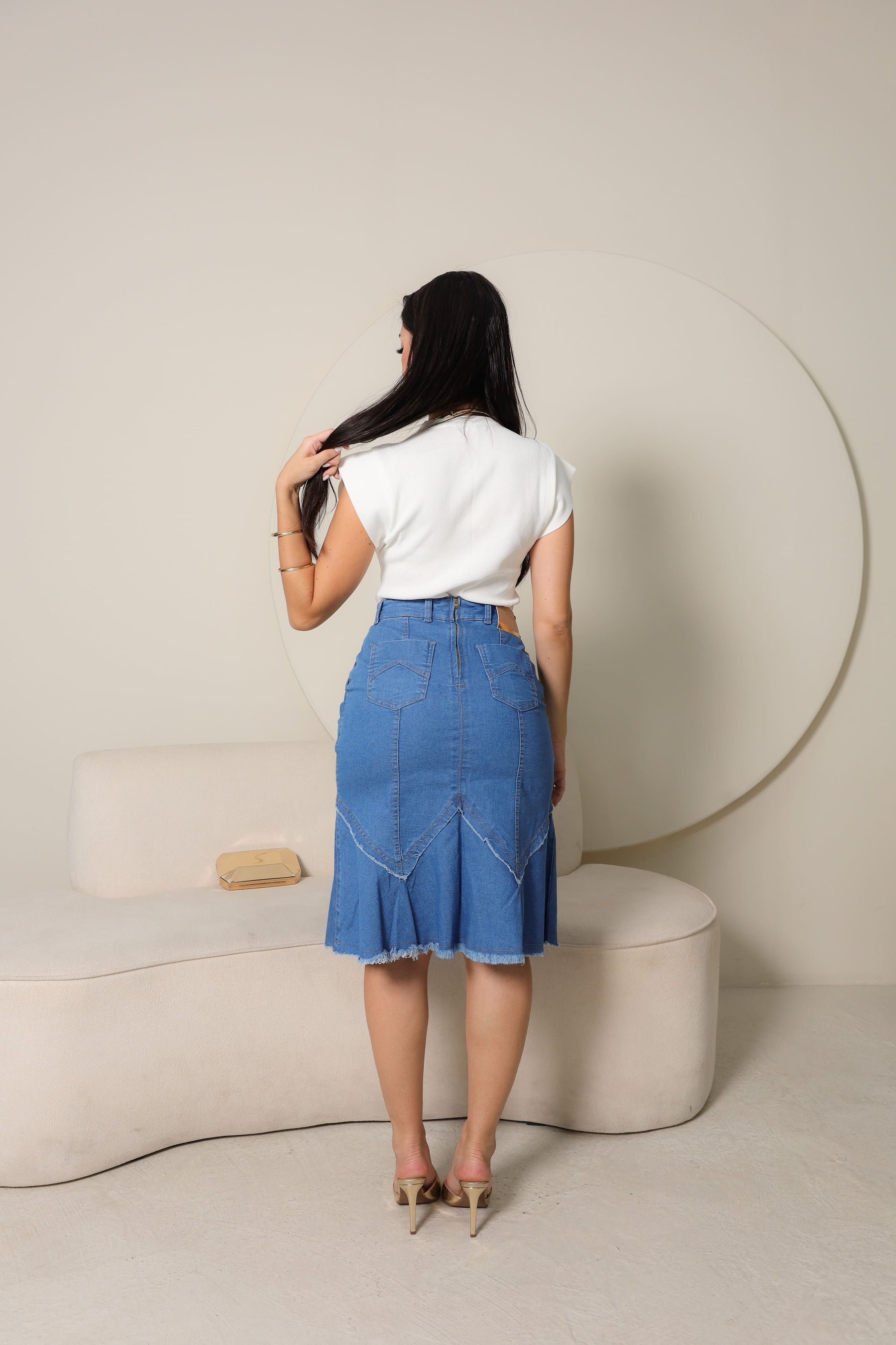 Saia Jeans Feminina Delave Peplum