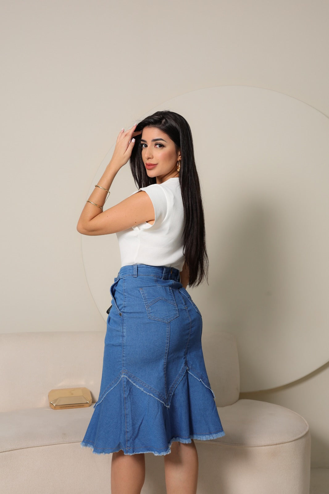 Saia Jeans Feminina Delave Peplum