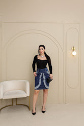 Saia Jeans Feminina com Estampa Floral